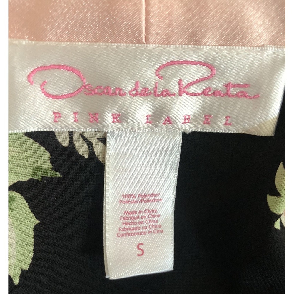 Vintage Oscar de la Renta Pink Label Black & Pink Floral Robe Size Small - Picture 10 of 13